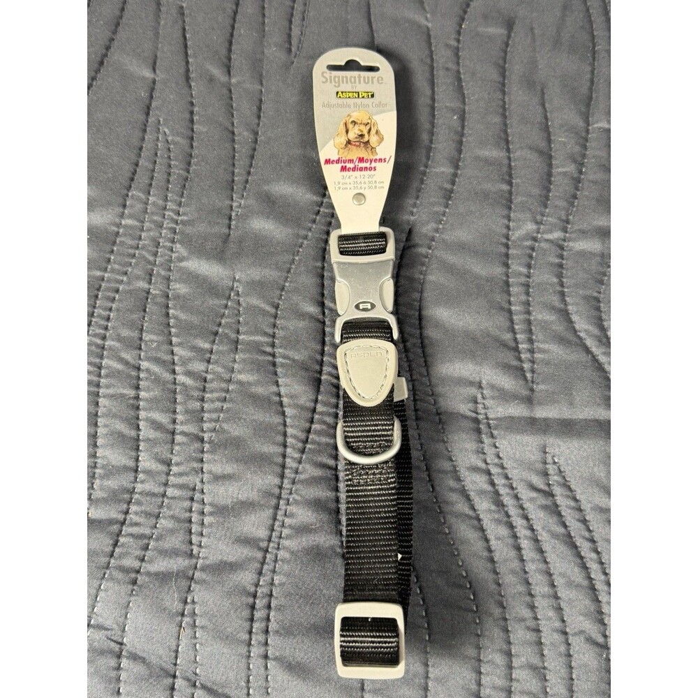 Aspen Pet Signature Adjustable Nylon Dog Collar Medium 14-23" Black NWT